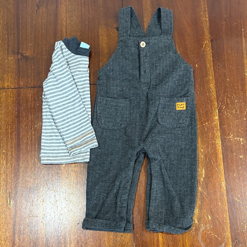 Baby Overalls and Striped Shirt Set